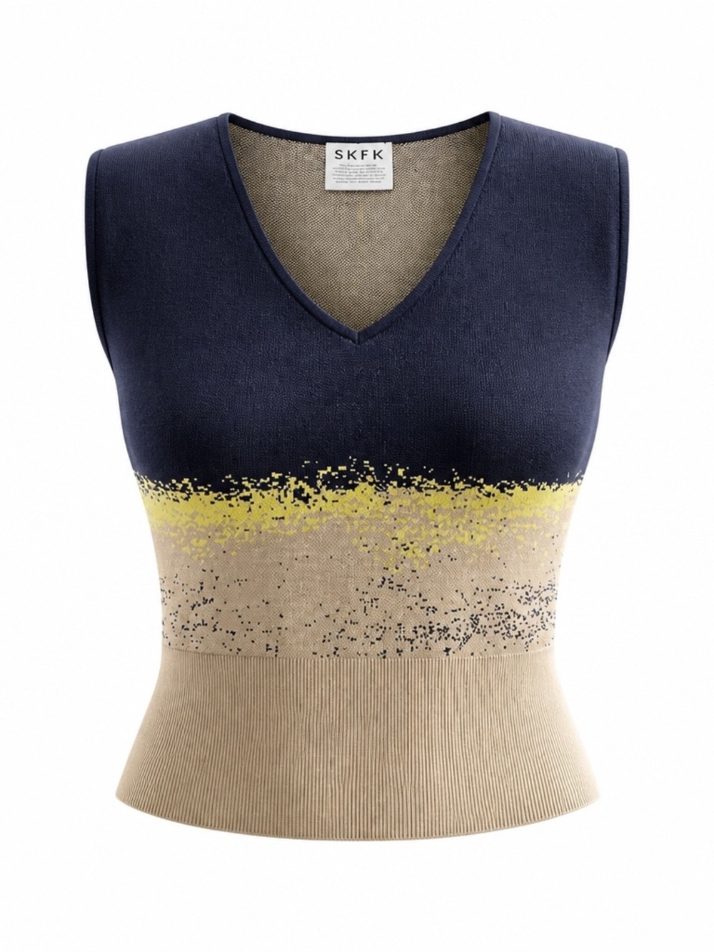 NWT | SKFK | Sleeveles V-Neck Colorblock Knit Top in Navy and Yellow | Size 6